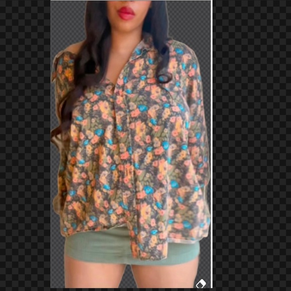 Blair Tops - Flower Print Three-Quarter Sleeve Shirt
